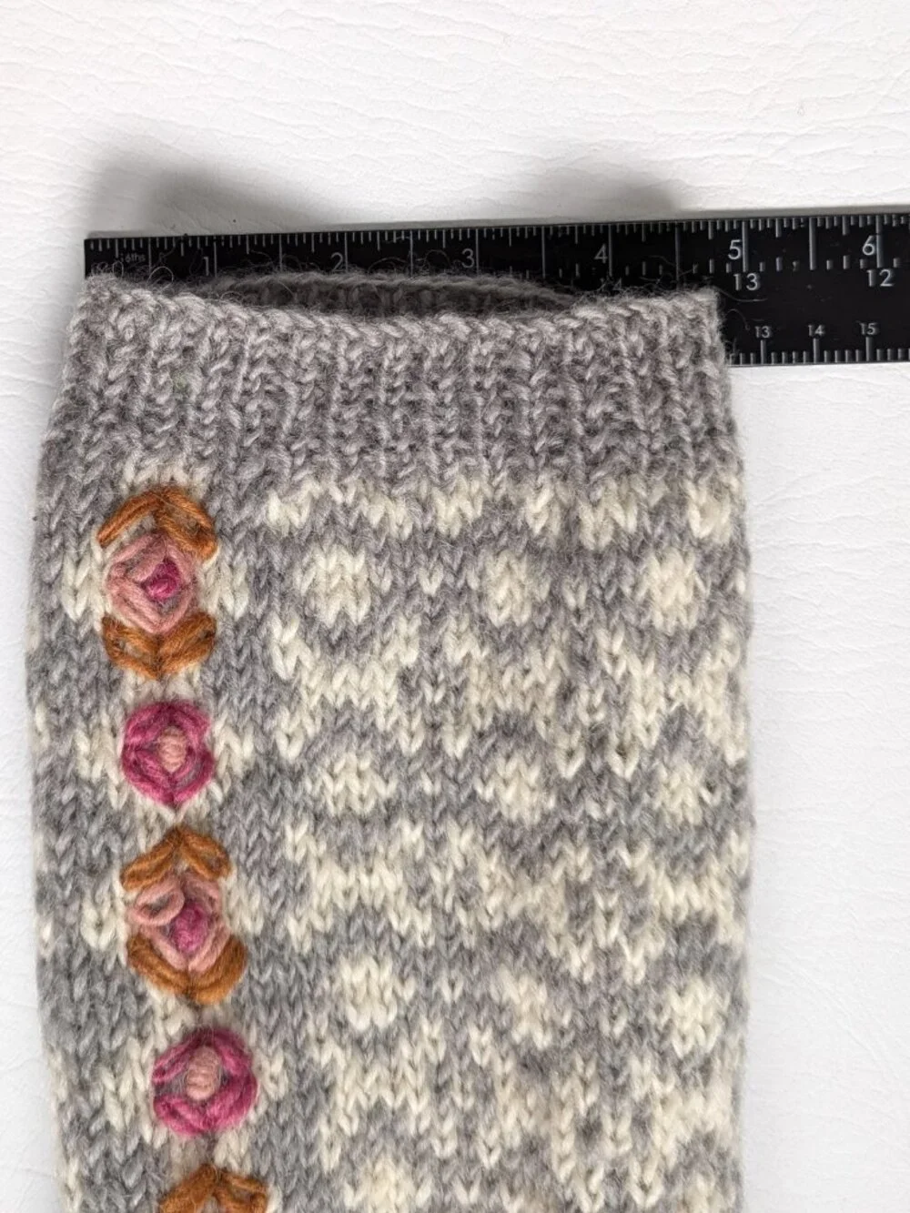 French Knot Wool Leg Warmers Hand Knit Boot Cuffs Embroidered Boho